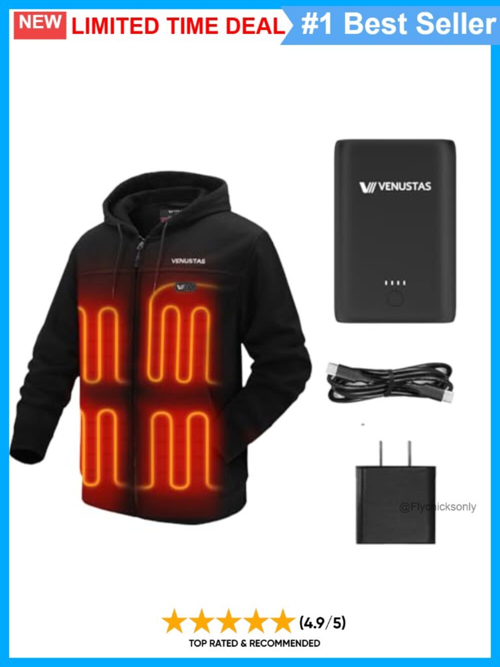 12V Dual-Control Heated Hoodie Fast-Charging Battery Water-Repellent